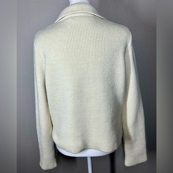 Zara Cream Double-Breasted Chunky Knit  Lapel Sweater Size L - Picture 5 of 11